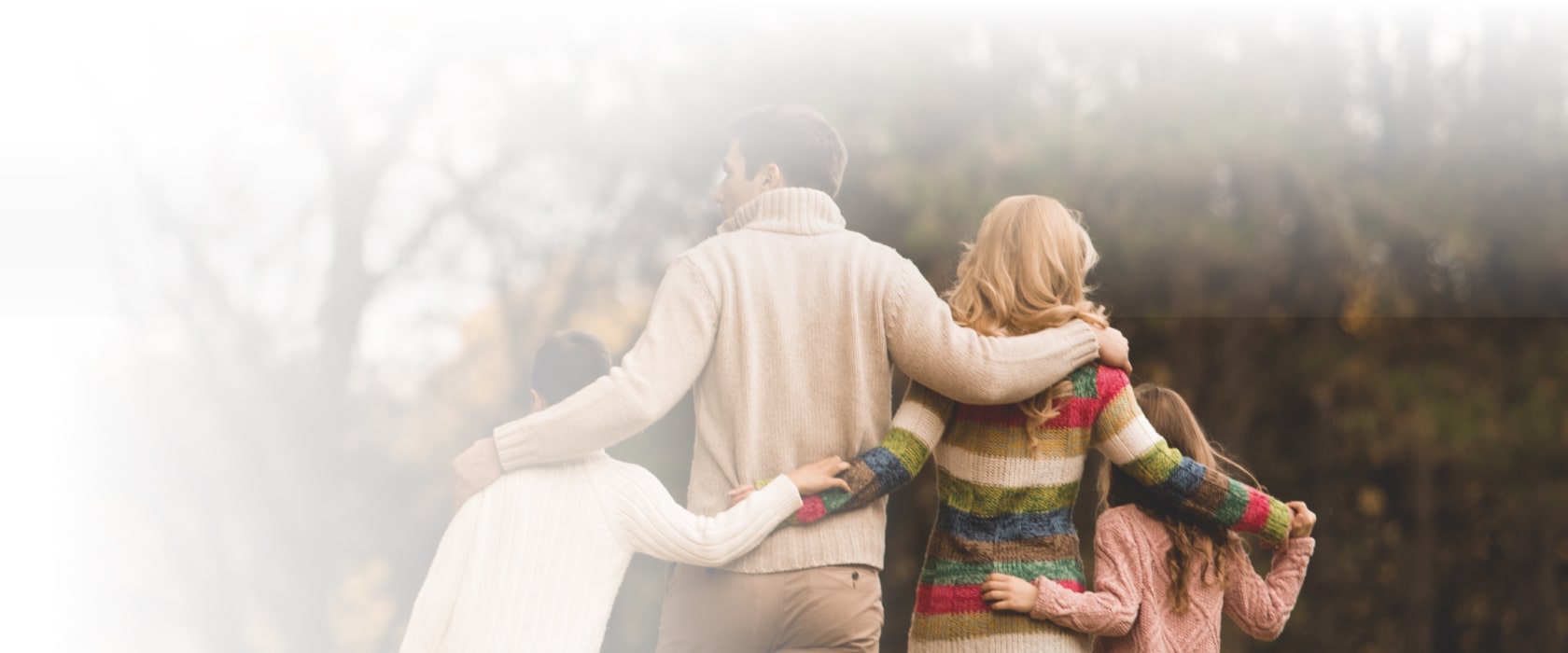 Family walking in park back view holding hands