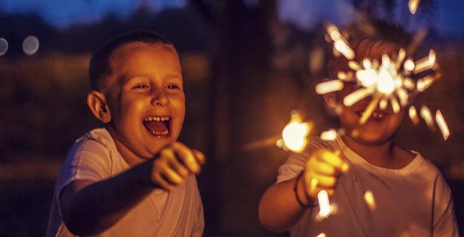 kids with fireworks