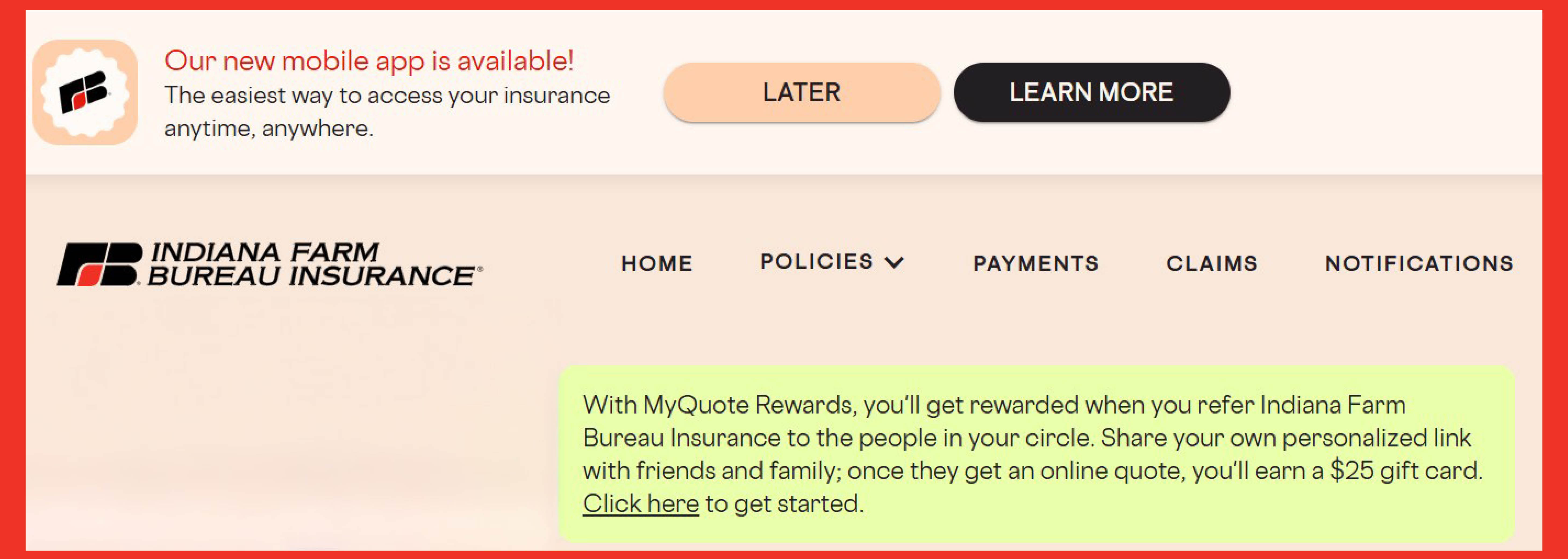 MyQuote Rewards with Indiana Farm Bureau Information on your online account.