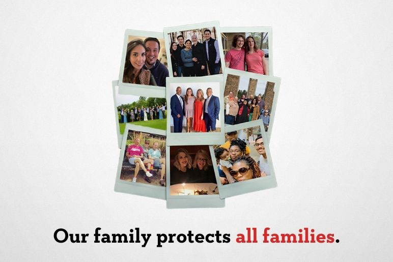 Our Family Protects All Families photo with polaroid's families from the company