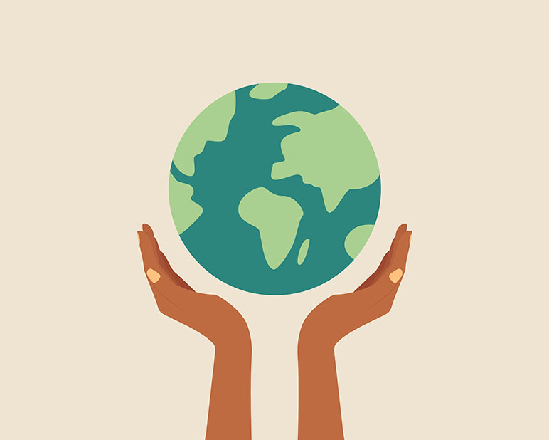 Vector image of a pair of hands holding the world