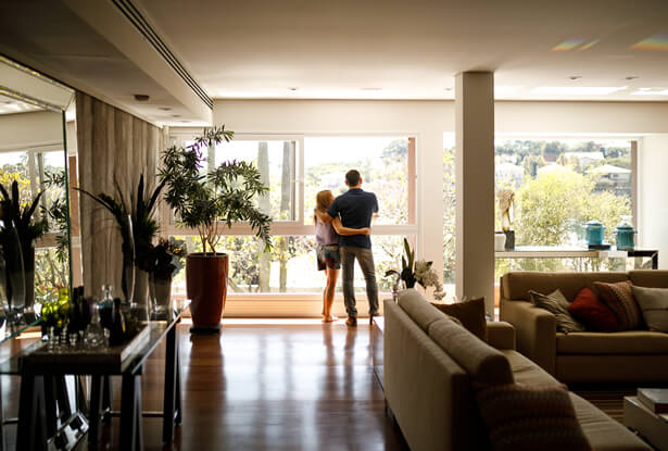 couple looking out window